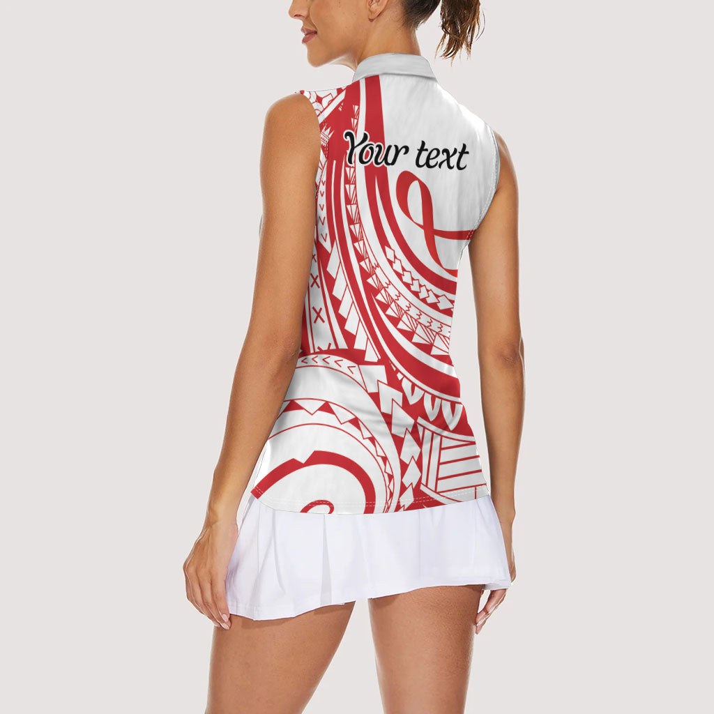 Know Your Status Red Ribbon Personalised Women Sleeveless Polo Shirt Polynesian AIDS Support Red Ribbon Hope