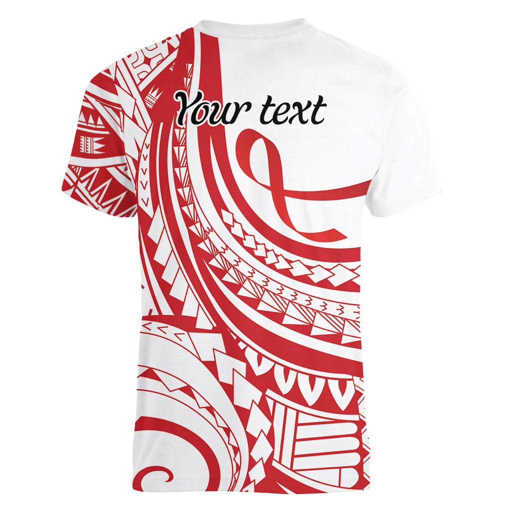 Know Your Status Red Ribbon Personalised Women V-Neck T-Shirt Polynesian AIDS Support Red Ribbon Hope