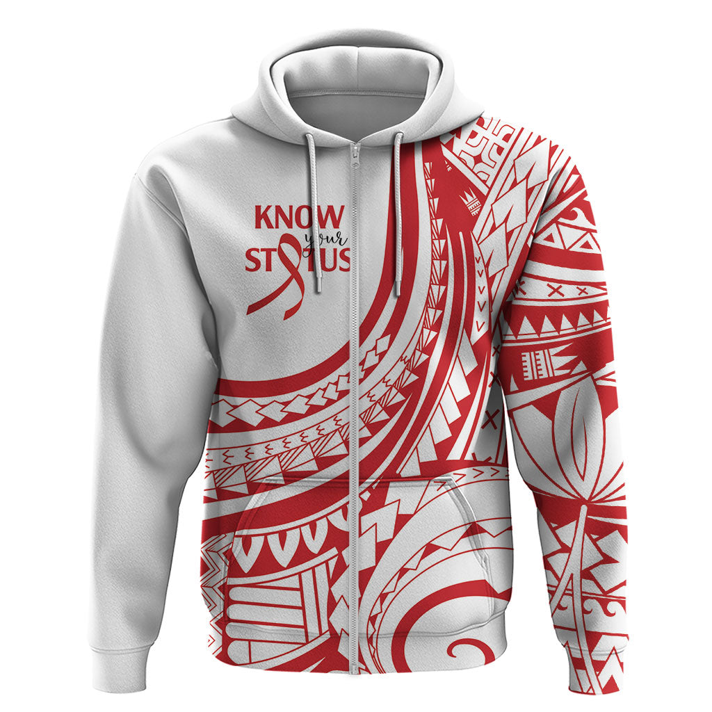 Know Your Status Red Ribbon Personalised Zip Hoodie Polynesian AIDS Support Red Ribbon Hope