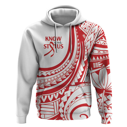 Know Your Status Red Ribbon Personalised Zip Hoodie Polynesian AIDS Support Red Ribbon Hope