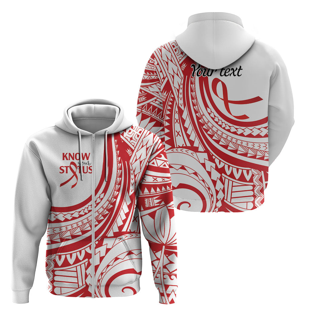 Know Your Status Red Ribbon Personalised Zip Hoodie Polynesian AIDS Support Red Ribbon Hope