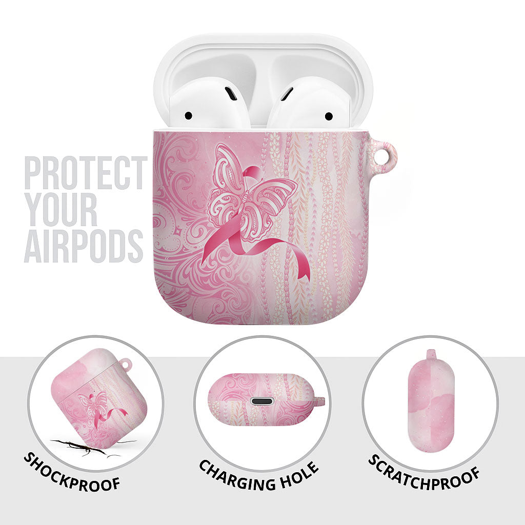 Hawaii Breast Cancer Support AirPods Case Maile Pikake Lokelani Crown Flower Lei Inspired