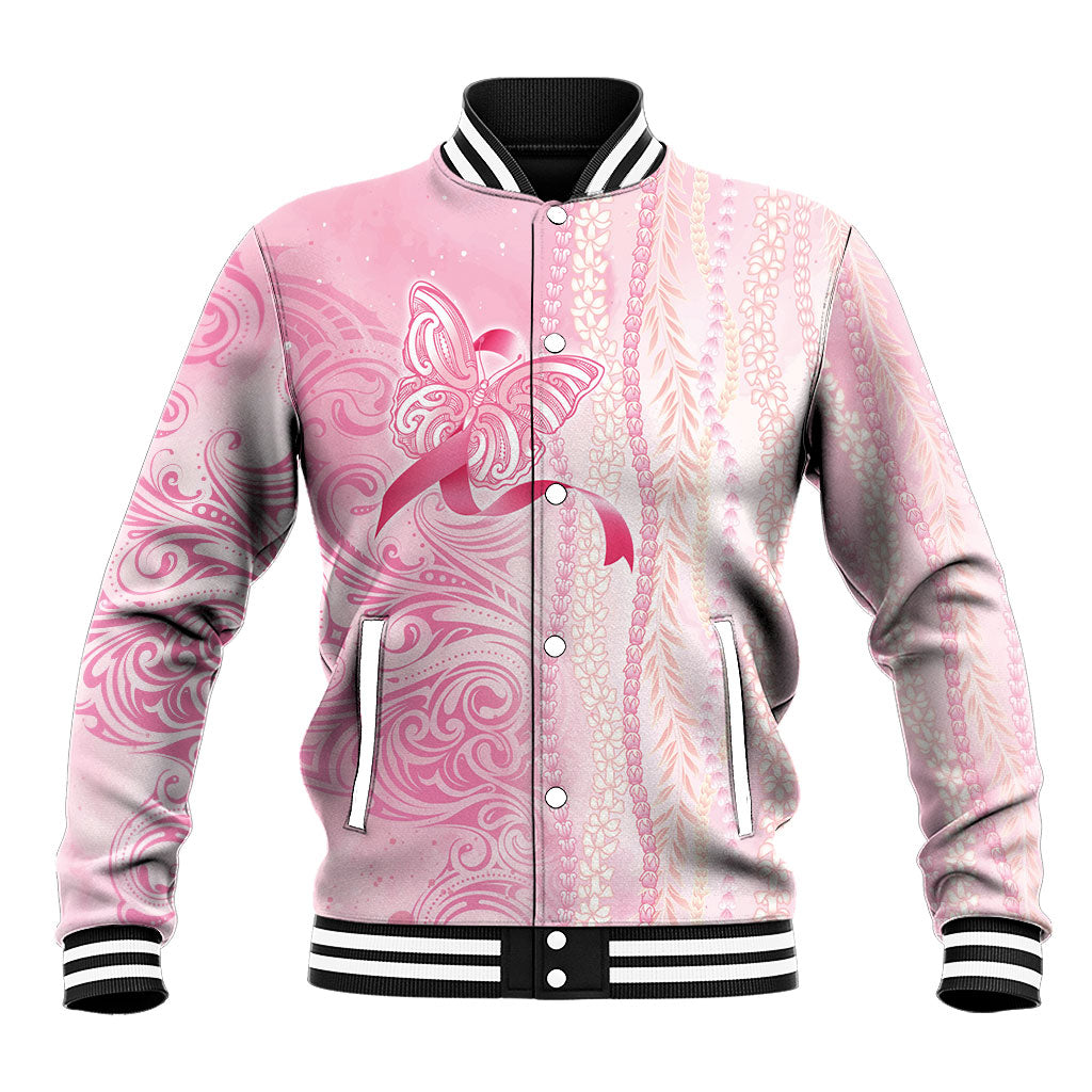 Hawaii Breast Cancer Support Baseball Jacket Maile Pikake Lokelani Crown Flower Lei Inspired