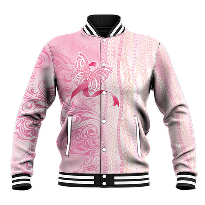 Hawaii Breast Cancer Support Baseball Jacket Maile Pikake Lokelani Crown Flower Lei Inspired