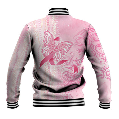 Hawaii Breast Cancer Support Baseball Jacket Maile Pikake Lokelani Crown Flower Lei Inspired