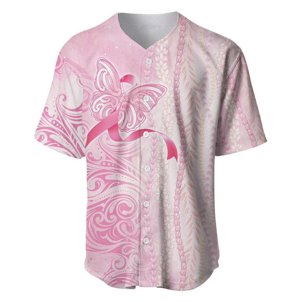 Hawaii Breast Cancer Support Baseball Jersey Maile Pikake Lokelani Crown Flower Lei Inspired