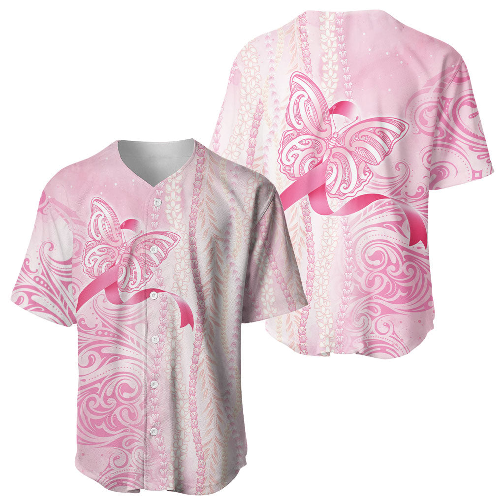 Hawaii Breast Cancer Support Baseball Jersey Maile Pikake Lokelani Crown Flower Lei Inspired