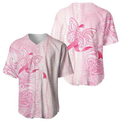Hawaii Breast Cancer Support Baseball Jersey Maile Pikake Lokelani Crown Flower Lei Inspired
