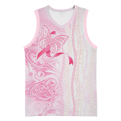 Hawaii Breast Cancer Support Basketball Jersey Maile Pikake Lokelani Crown Flower Lei Inspired