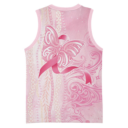 Hawaii Breast Cancer Support Basketball Jersey Maile Pikake Lokelani Crown Flower Lei Inspired