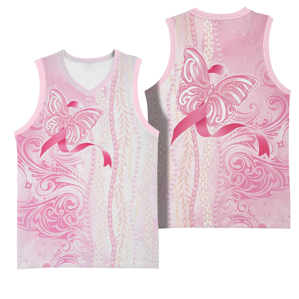 Hawaii Breast Cancer Support Basketball Jersey Maile Pikake Lokelani Crown Flower Lei Inspired