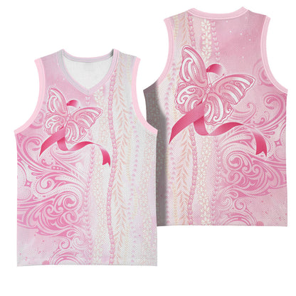 Hawaii Breast Cancer Support Basketball Jersey Maile Pikake Lokelani Crown Flower Lei Inspired