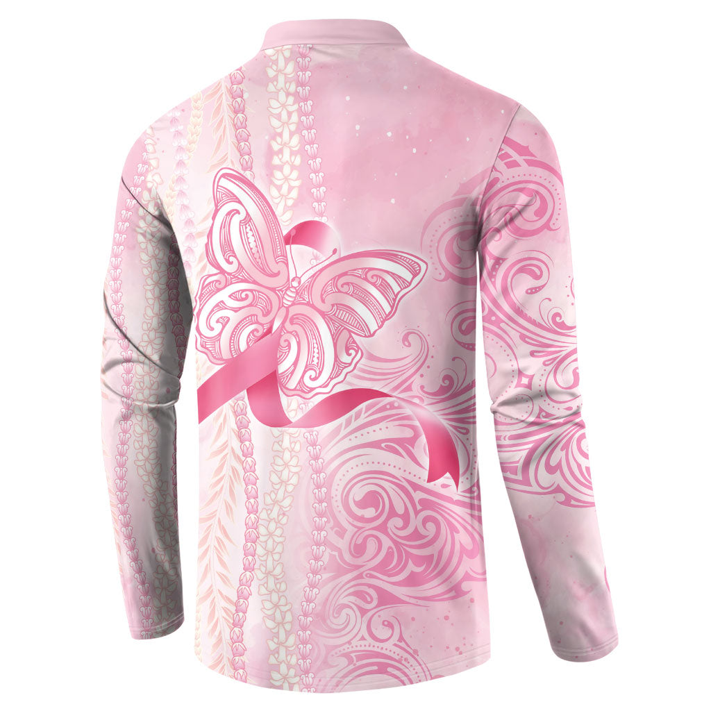 Hawaii Breast Cancer Support Button Sweatshirt Maile Pikake Lokelani Crown Flower Lei Inspired