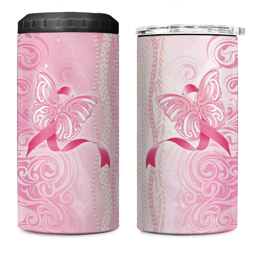 Hawaii Breast Cancer Support 4 in 1 Can Cooler Tumbler Maile Pikake Lokelani Crown Flower Lei Inspired