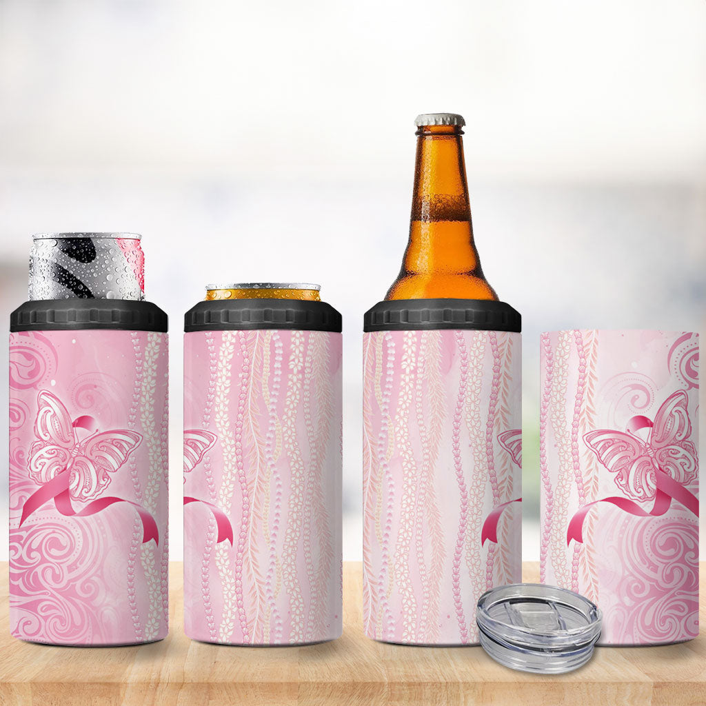 Hawaii Breast Cancer Support 4 in 1 Can Cooler Tumbler Maile Pikake Lokelani Crown Flower Lei Inspired