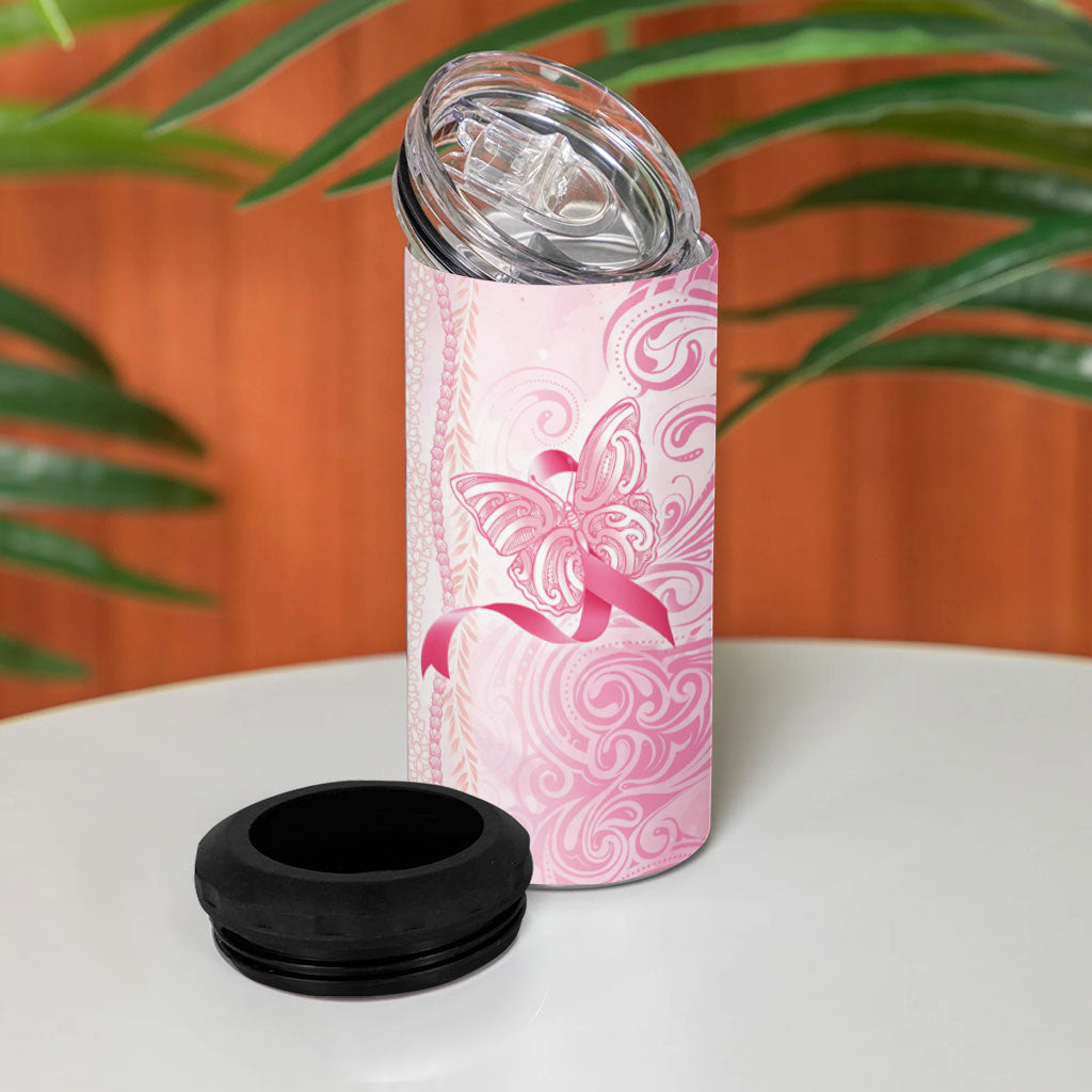 Hawaii Breast Cancer Support 4 in 1 Can Cooler Tumbler Maile Pikake Lokelani Crown Flower Lei Inspired
