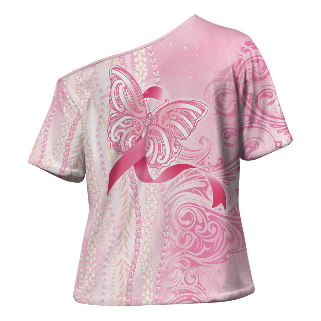 Hawaii Breast Cancer Support Cross Shoulder Shirt Maile Pikake Lokelani Crown Flower Lei Inspired