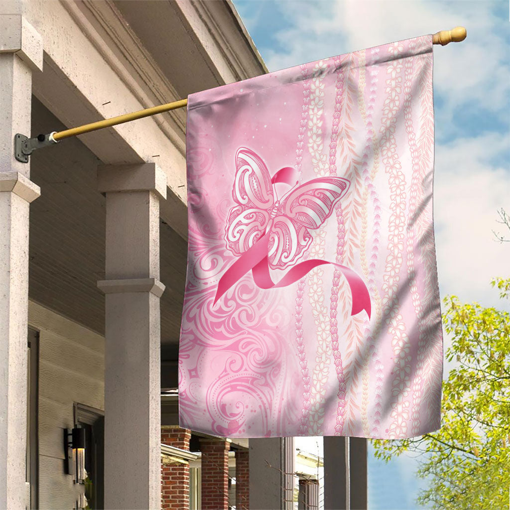 Hawaii Breast Cancer Support Garden Flag Maile Pikake Lokelani Crown Flower Lei Inspired