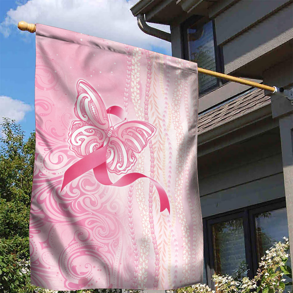 Hawaii Breast Cancer Support Garden Flag Maile Pikake Lokelani Crown Flower Lei Inspired
