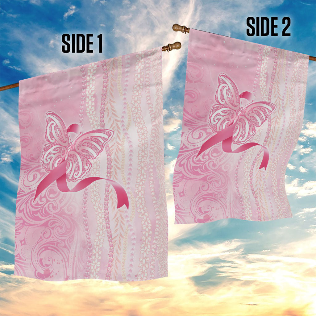 Hawaii Breast Cancer Support Garden Flag Maile Pikake Lokelani Crown Flower Lei Inspired