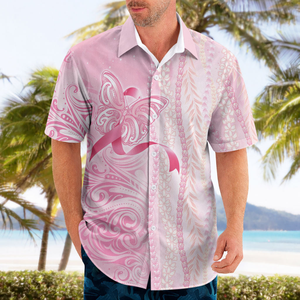 Hawaii Breast Cancer Support Hawaiian Shirt Maile Pikake Lokelani Crown Flower Lei Inspired