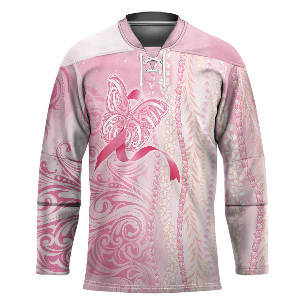 Hawaii Breast Cancer Support Hockey Jersey Maile Pikake Lokelani Crown Flower Lei Inspired