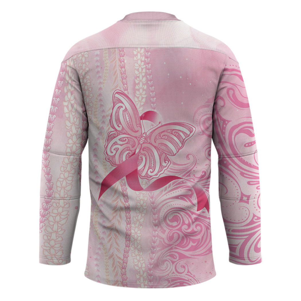 Hawaii Breast Cancer Support Hockey Jersey Maile Pikake Lokelani Crown Flower Lei Inspired