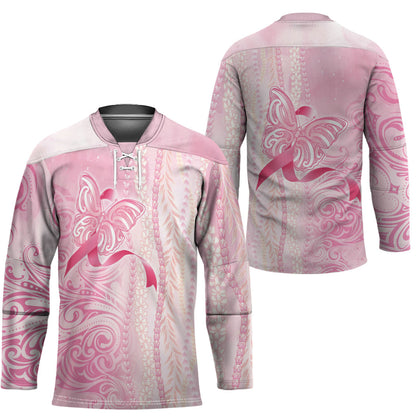 Hawaii Breast Cancer Support Hockey Jersey Maile Pikake Lokelani Crown Flower Lei Inspired