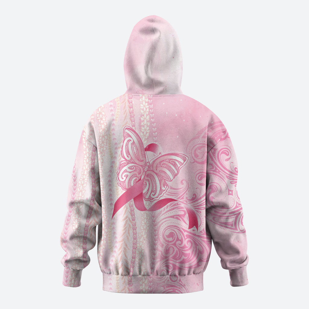 Hawaii Breast Cancer Support Hoodie Maile Pikake Lokelani Crown Flower Lei Inspired
