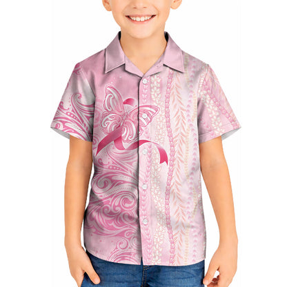 Hawaii Breast Cancer Support Kid Hawaiian Shirt Maile Pikake Lokelani Crown Flower Lei Inspired