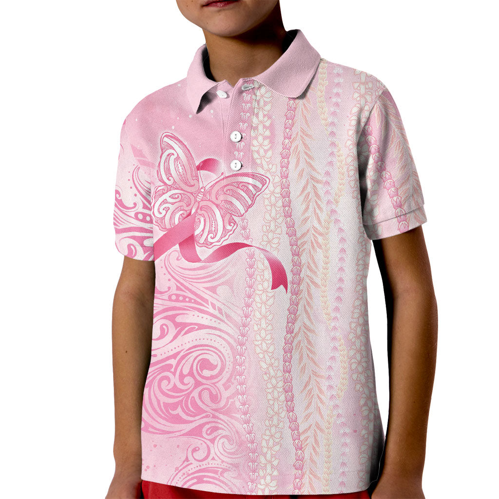 Hawaii Breast Cancer Support Kid Polo Shirt Maile Pikake Lokelani Crown Flower Lei Inspired