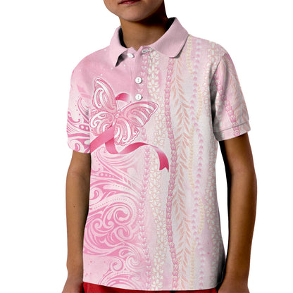 Hawaii Breast Cancer Support Kid Polo Shirt Maile Pikake Lokelani Crown Flower Lei Inspired