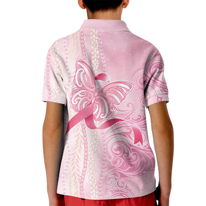 Hawaii Breast Cancer Support Kid Polo Shirt Maile Pikake Lokelani Crown Flower Lei Inspired