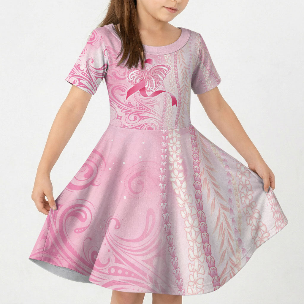 Hawaii Breast Cancer Support Kid Short Sleeve Dress Maile Pikake Lokelani Crown Flower Lei Inspired