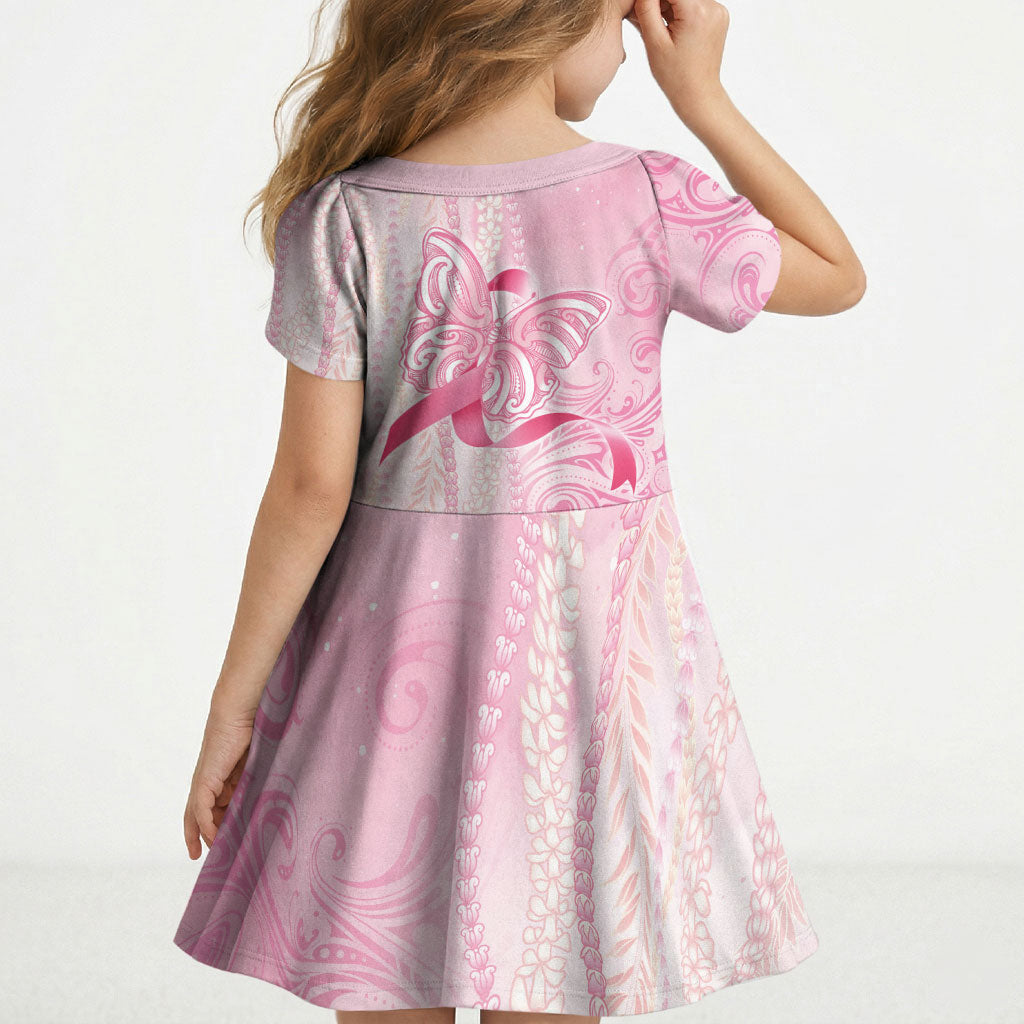 Hawaii Breast Cancer Support Kid Short Sleeve Dress Maile Pikake Lokelani Crown Flower Lei Inspired