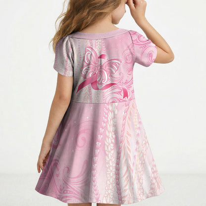 Hawaii Breast Cancer Support Kid Short Sleeve Dress Maile Pikake Lokelani Crown Flower Lei Inspired