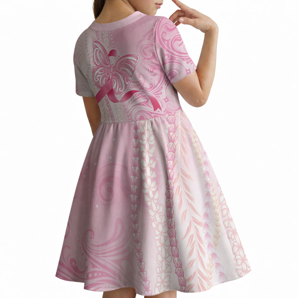 Hawaii Breast Cancer Support Kid Short Sleeve Dress Maile Pikake Lokelani Crown Flower Lei Inspired