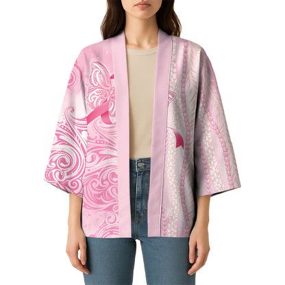 Hawaii Breast Cancer Support Kimono Maile Pikake Lokelani Crown Flower Lei Inspired