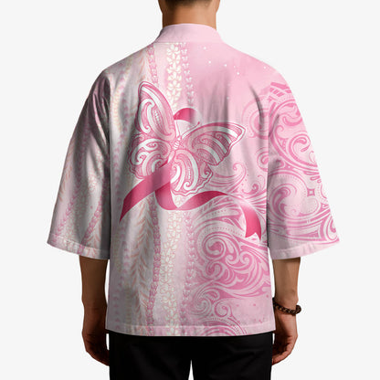 Hawaii Breast Cancer Support Kimono Maile Pikake Lokelani Crown Flower Lei Inspired