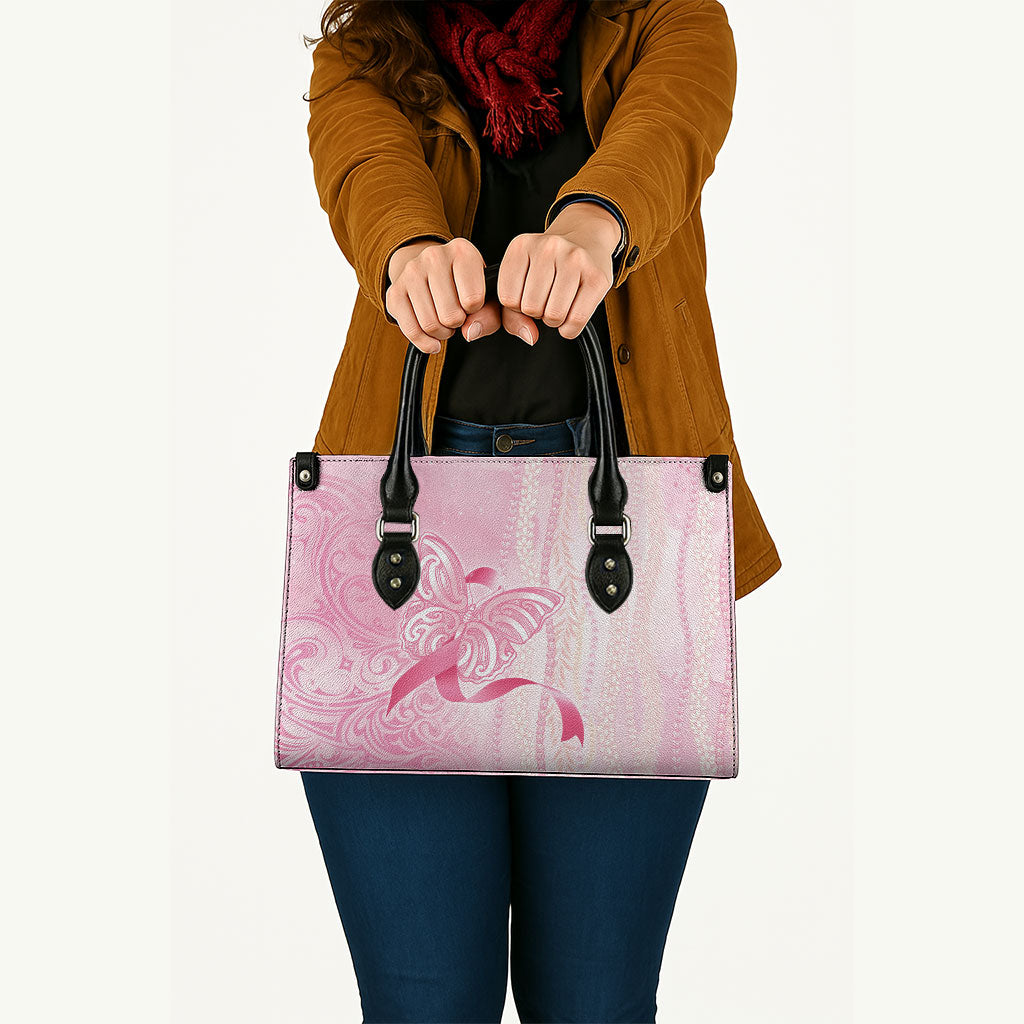 Hawaii Breast Cancer Support Leather Bag Maile Pikake Lokelani Crown Flower Lei Inspired