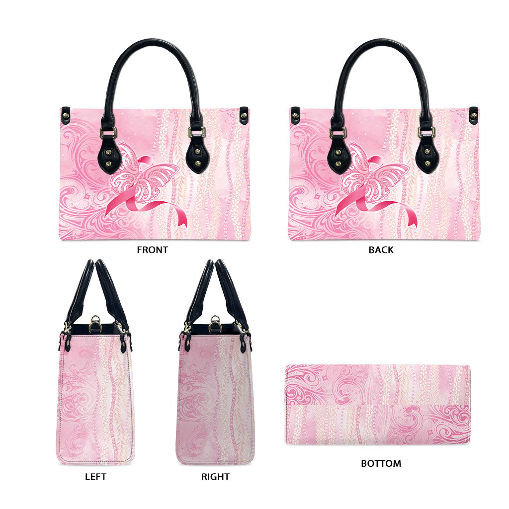 Hawaii Breast Cancer Support Leather Bag Maile Pikake Lokelani Crown Flower Lei Inspired