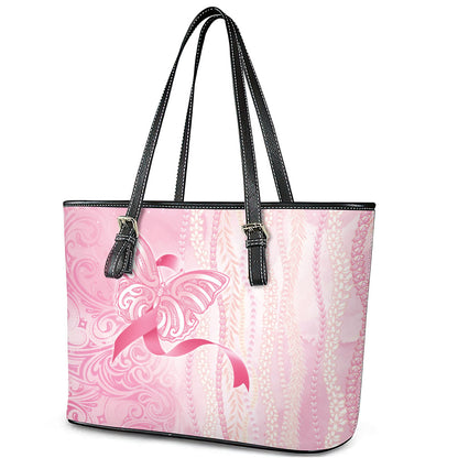 Hawaii Breast Cancer Support Leather Tote Bag Maile Pikake Lokelani Crown Flower Lei Inspired