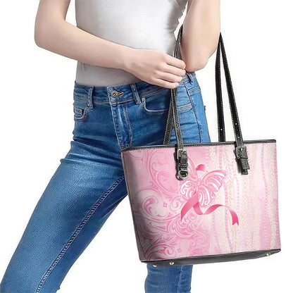 Hawaii Breast Cancer Support Leather Tote Bag Maile Pikake Lokelani Crown Flower Lei Inspired