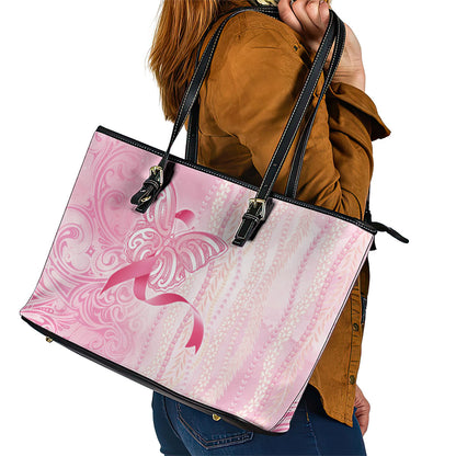 Hawaii Breast Cancer Support Leather Tote Bag Maile Pikake Lokelani Crown Flower Lei Inspired