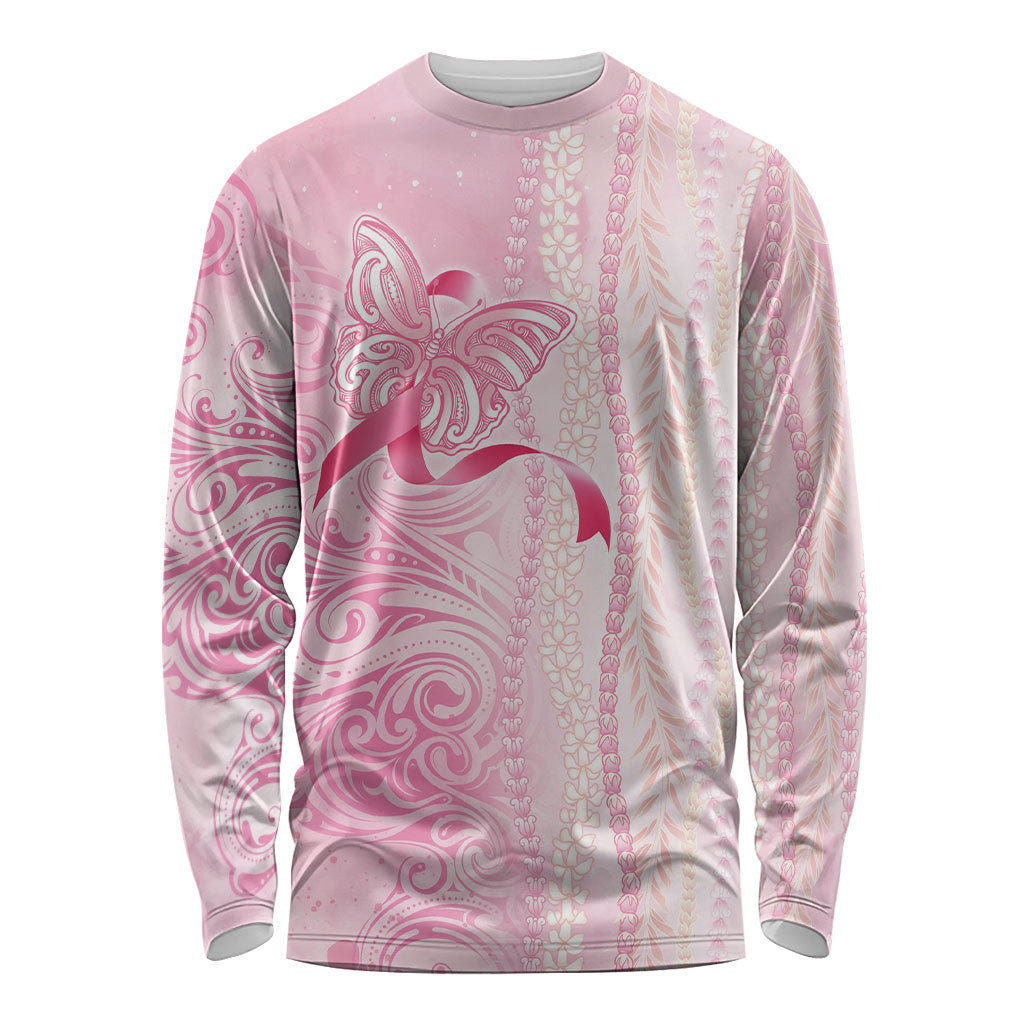 Hawaii Breast Cancer Support Long Sleeve Shirt Maile Pikake Lokelani Crown Flower Lei Inspired
