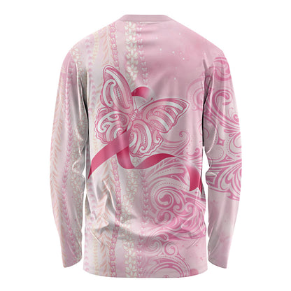 Hawaii Breast Cancer Support Long Sleeve Shirt Maile Pikake Lokelani Crown Flower Lei Inspired