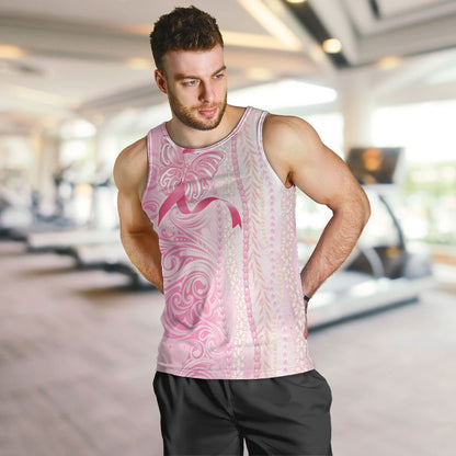 Hawaii Breast Cancer Support Men Tank Top Maile Pikake Lokelani Crown Flower Lei Inspired