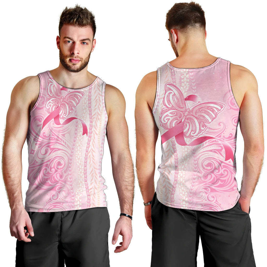 Hawaii Breast Cancer Support Men Tank Top Maile Pikake Lokelani Crown Flower Lei Inspired