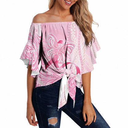 Hawaii Breast Cancer Support Off Shoulder Wrap Waist Top Maile Pikake Lokelani Crown Flower Lei Inspired