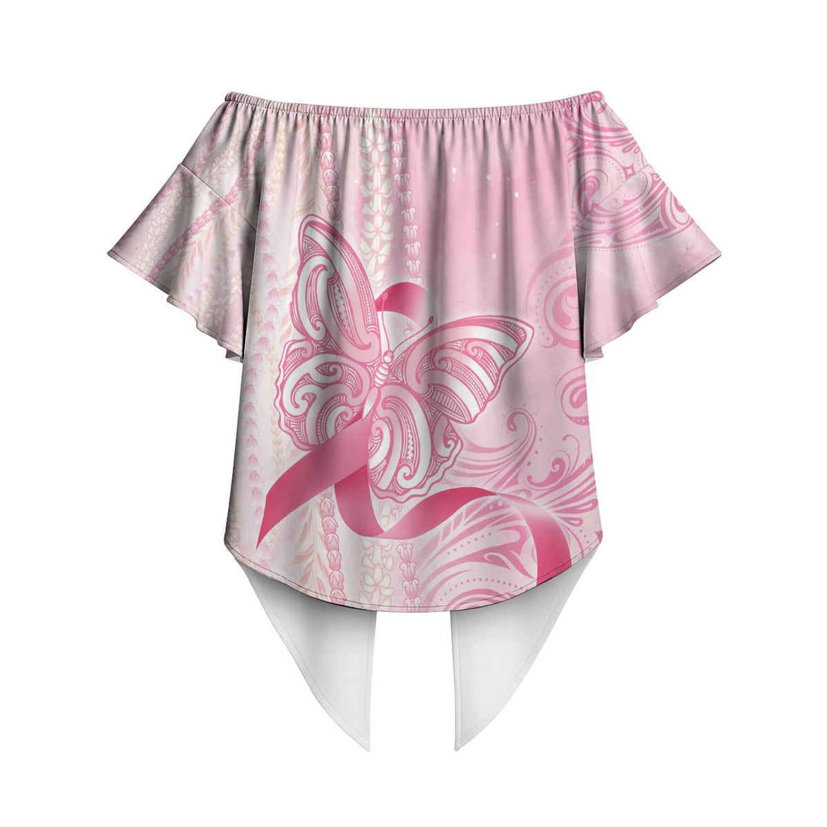 Hawaii Breast Cancer Support Off Shoulder Wrap Waist Top Maile Pikake Lokelani Crown Flower Lei Inspired